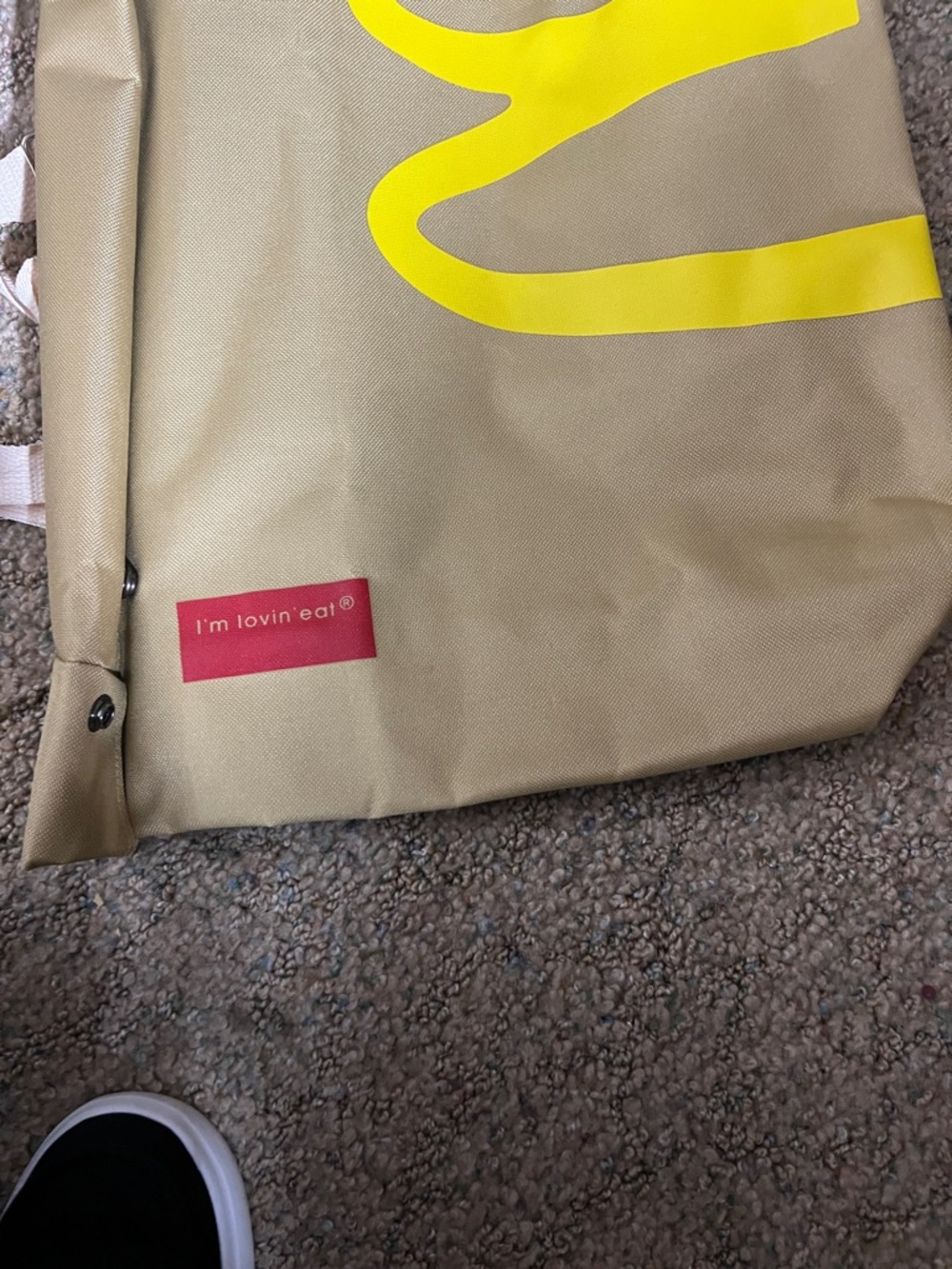 McDonald's Yellow Logo Gold Roll-Top Back Pack Messenger Bag with Cream Strap - Picture 3 of 4
